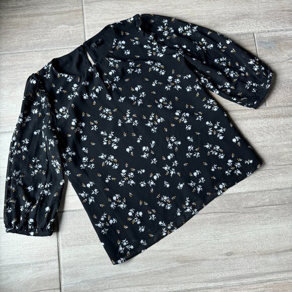 Ann Taylor Black Floral Print Blouse - Women's XSP - Picture 1 of 5